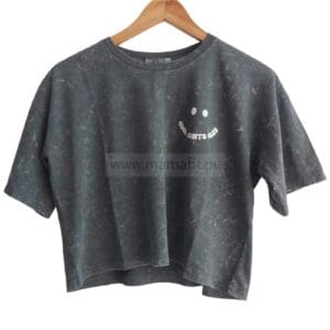 Polo crop oversize smile plomo