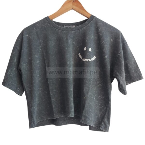 Polo crop oversize smile plomo